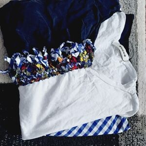 Japan Zucca Colorful Embellished Top with White and Blue Accents rare